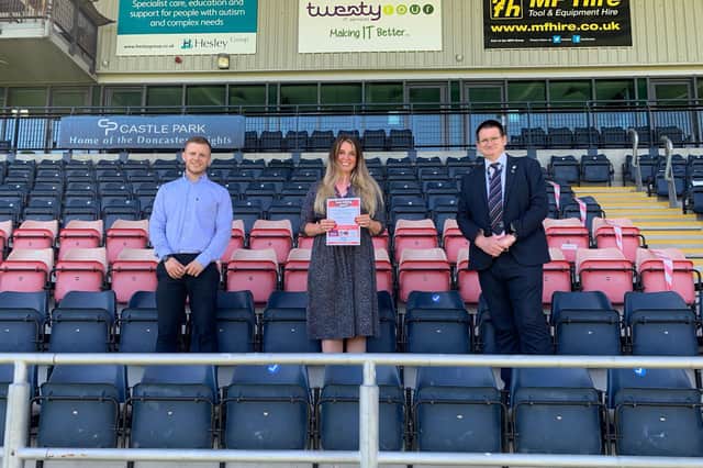 From left to right: Doncaster Knights commercial manager Michael Casey, Home Instead Doncaster business development manager Claire Hoyles, Knights general mnaager Neil Holmes.