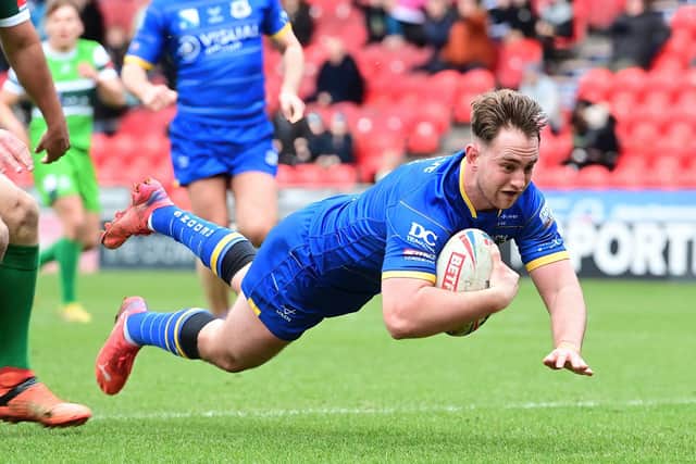 Elliot Hall scores Doncaster's first try of the season. Picture: Howard Roe/AHPIX.com