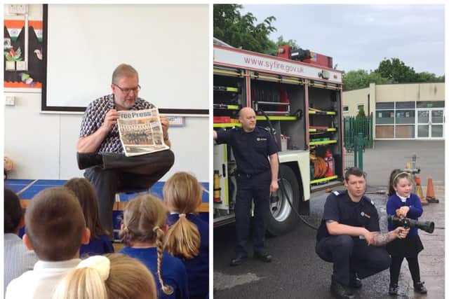 Free Press reporter Darren Burke and crews from Rossington Fire Station were among visitors to Rossington's Grange Lane Infant Academy.