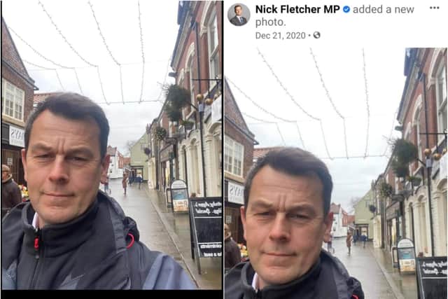 Conservative MP Nick Fletcher has posted the same selfie of his visit to Thorne three times.