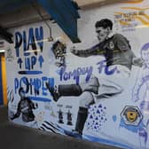 A general view of a 'Play up Pompey' mural at Fratton Park. Photo by Steve Bardens/Getty Images
