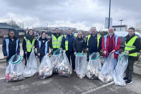 Abby Chandler, deputy centre manager at Lakeside Village, (fourth from right) with the rest of the Lakeside Village, Aston Services Group and Wish litter picking team.