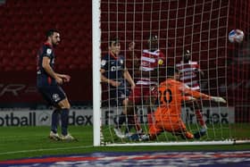 Fejiri Okenabirhie hooks home the equaliser against Sunderland. Picture: Howard Roe/AHPIX