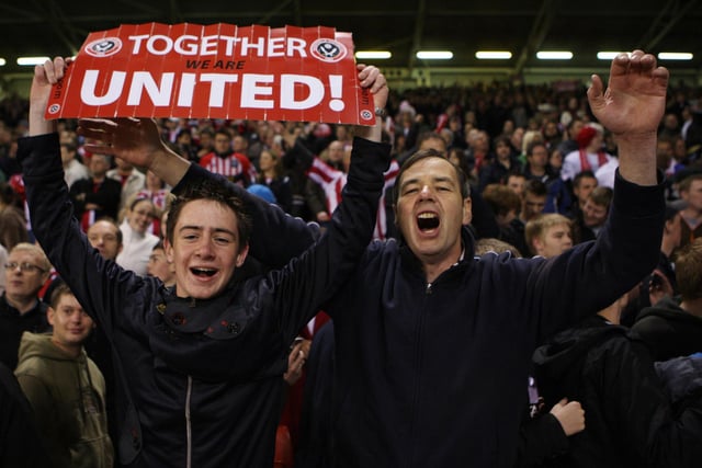 Sheffield United fans celebrate victory in the 2009 play-off semi-final at Bramall Lane