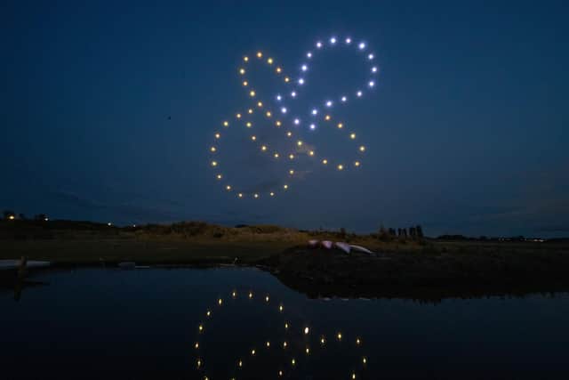 Dozens of drones were used to create the dramatic display