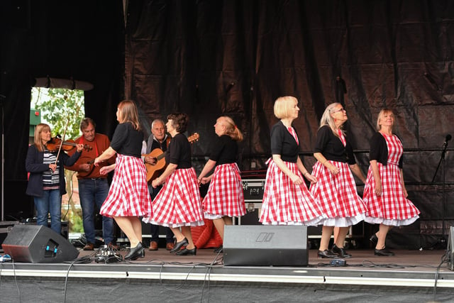 The women of Appalachian Cloggers on stage.