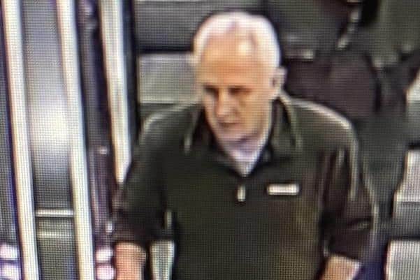 Officers in Doncaster have released this CCTV image of a man they believe could help their investigation into a reported act of public indecency