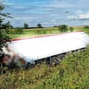 The overturned lorry
