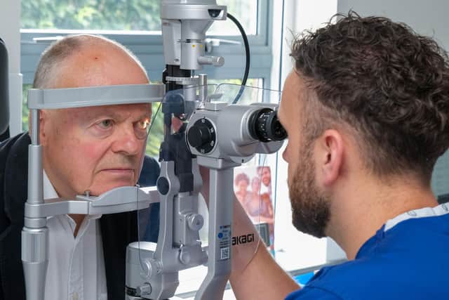 MP Clive Betts has an eye health check at Optegra Eye Clinic Sheffield