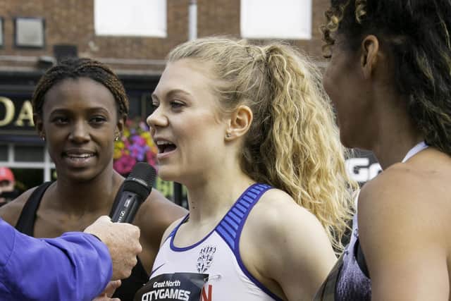 Beth Dobbins is interviewed at the Great North Run 2019