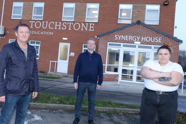 Anastasia Walker, of Bang, Bang Romeo, pictured with her Dad, Actor Chris Walker and Paul Smith, Owner and Co-founder of Touchstone Education. Picture: NDFP-15-12-20-SleepOut 2-NMSY