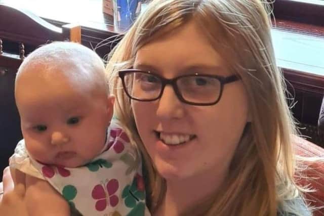 Abi Fisher and her six-month-old daughter. Her murderer, Matthew Fisher, faces a life term in prison at his sentencing today at Leeds Crown Court.