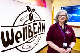 Kathleen is pictured at the WellBean Coffee Lounge at Tickhill Road Hospital, Balby