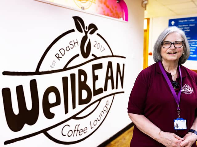 Kathleen is pictured at the WellBean Coffee Lounge at Tickhill Road Hospital, Balby