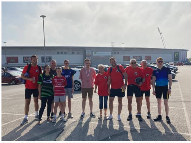 Ex-Doncaster Rovers star Tommy Spurr dropped into his old club on a charity bike ride in aid of his son Rio, who is battling cancer.