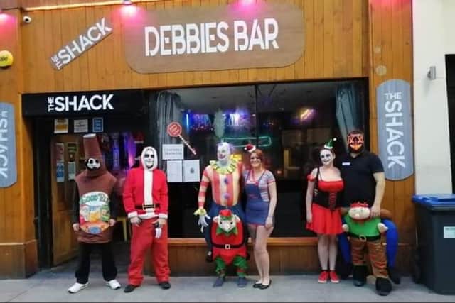 Debbie's Bar customers at the bar's Christmas Halloween fun night just before second lockdown.