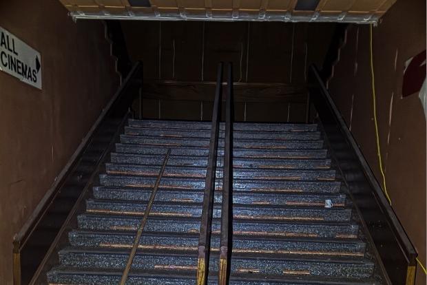 The stairs leading from the foyer to the auditoriums.