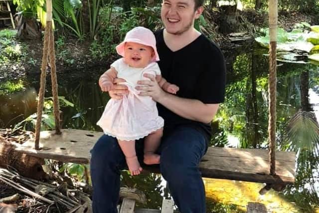 Callum Wainwright is battling the Home Office to let his family into Britain before the Coronavirus crisis traps him abroad. He is pictured with daughter Freyja