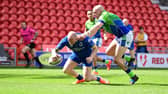 Dons' Sam Smeaton scores the second try.