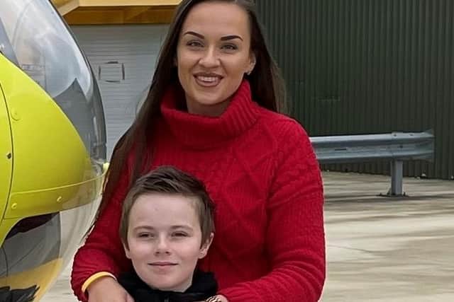 Mum Natalie Cooper and Rio Cooper after his accident.