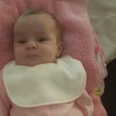 Baby Kathleen, who is was transferred to an from hospital in Doncaster via the Children’s Air Ambulance.