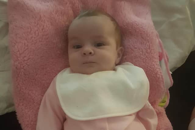 Baby Kathleen, who is was transferred to an from hospital in Doncaster via the Children’s Air Ambulance.