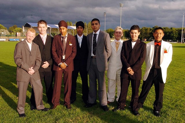 Hallcross School's Year 11 prom at Doncaster Rugby Club. Pictured, left to right, Jason Croxall,16, Scott Johnson,16, Jag Singh,15, Sunny Singh,15, Suhail Amjad,16, Michael Howard, 16, Danny Jeavons,16 and Yugal Angbo,15,  May 2006