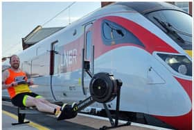 Davey Glover is rowing to London on an LNER Azuma train.