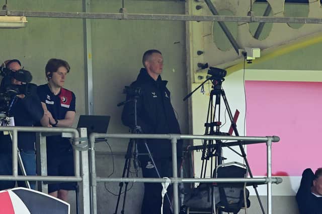 Rovers' Tom Malkin at work on a matchday, down at Cheltenham last weekend. Pic: Howard Roe.