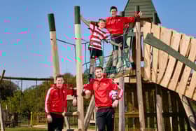 Doncaster Rovers celebrate outdoor play at Albemarle Homes development Westmoor Grange in Armthorpe.