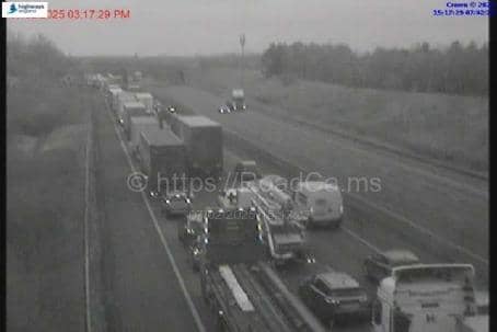 The motorway camera shows traffic is at a standstill.