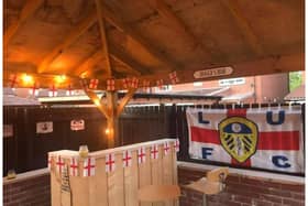 Nicola and Simon have converted their back garden into an England themed bar.
