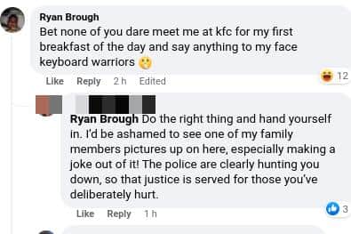 Comments on South Yorkshire Police's Facebook page, where they are appealing to trace Ryan Brough