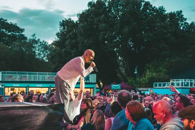 Tim Booth did what he does best and entices every single person in. Pic: Cuffe and Taylor.