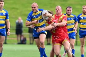 Dons' Brad Hey in action against Sheffield Eagles. Picture: Howard Roe/AHPIX.com