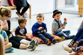 Children doing creative activity with darts at The Point. Picture by James Mulkeen