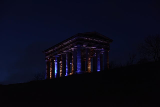Penshaw Monument was lit up blue and yellow, the colours of the Ukrainian flag.