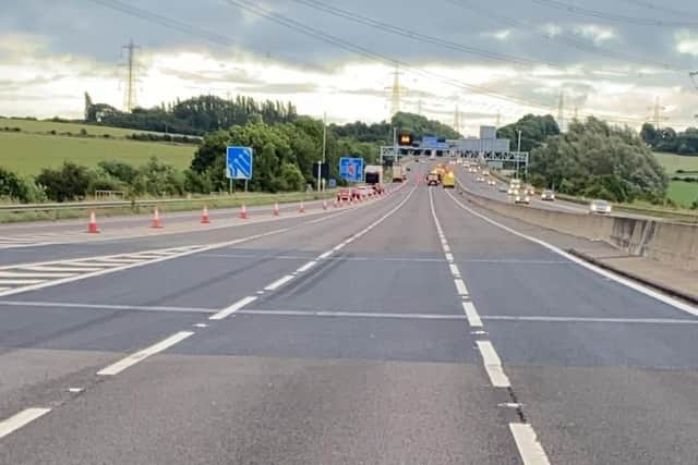 Recent completion of bridge joint and surfacing work over the Rother Lane bridge along the M1 near Rotherham
