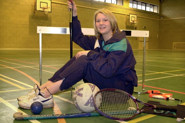 16-year-old Stephanie Dalton of Sheffield High School who has been picked GCSE PE student of the year seen with some of the equipment she uses in her sports