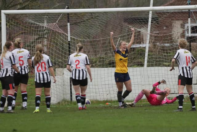 Millie Fugler celebrates scoring for the Belles. Picture: Julian Barker