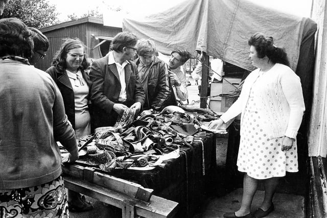Plenty of ties for sale at this Bawtry market stall in 1973
