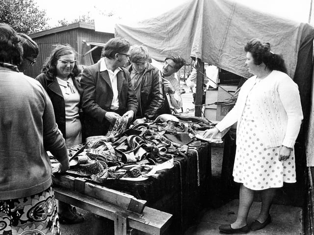 Plenty of ties for sale at this Bawtry market stall in 1973