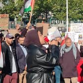 Hundreds gathered in Sir Nigel Gresley Square for a demonstration in support of Palestine.