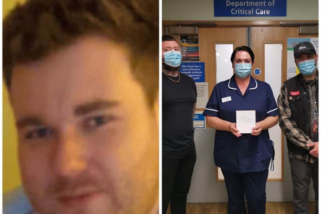Friends of murder probe victim Jamie Kelly visited Doncaster Royal Infirmary to donate cash.