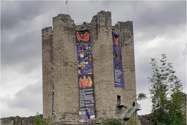 The banners have been installed at Conisbrough Castle.
