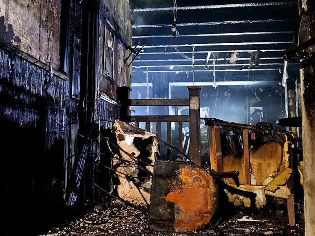 The interior of the pub has been left a charred shell.