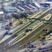 The footbridge can clearly be seen in this 1995 view of Doncaster Station