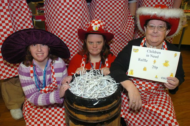 Pictured at the Doncaster College, Chappell Drive, Doncaster, where staff and students were collecting for Children in Need. Seen in 2007 were are foundation students LtoR Stephanie Bulmer, Louise Swift, and Judith Harmer.