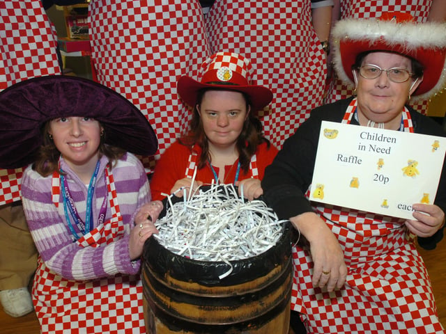 Pictured at the Doncaster College, Chappell Drive, Doncaster, where staff and students were collecting for Children in Need. Seen in 2007 were are foundation students LtoR Stephanie Bulmer, Louise Swift, and Judith Harmer.