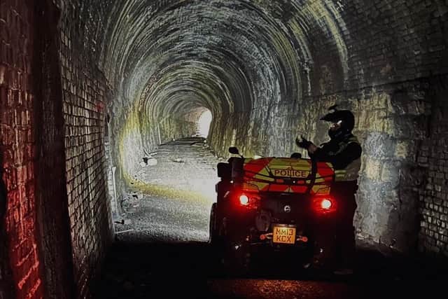 Police found quad bike tracks leading into an abandoned tunnel.